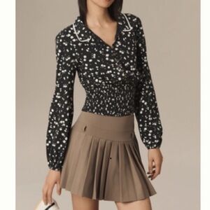 Maeve anthropology Black and White Floral Blouse